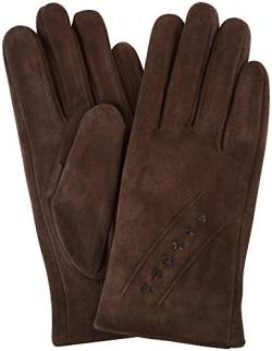 Damen Wildleder-Handschuhe mit Fleece-Futter und Kreuzstich-Design Gr. Medium, braun von Snugrugs