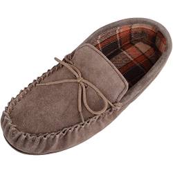 Herren Mokassins Slipper, Wildleder, Karo-Design, Baumwoll-Innenfutter und harte Sole. 7-12 Größen, Braun - braun - Größe: 44 von Snugrugs