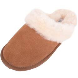 SNUGRUGS Damen Elsie, Offener Rücken Schaffell Mule Slipper mit Manschette, Braun - kastanienbraun - Größe: 37 EU von Snugrugs