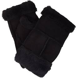 SNUGRUGS Damen-Handschuhe für den Winter, dick, weich, echtes Schaffell, fingerlose Fäustlinge, Schwarz , Small-Medium von Snugrugs