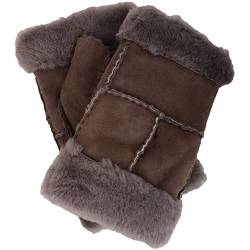 SNUGRUGS Damen-Handschuhe für den Winter, dick, weich, echtes Schaffell, fingerlose Fäustlinge, braun, Small-Medium von Snugrugs