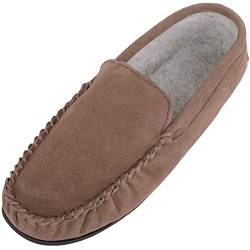 SNUGRUGS Herren-Mokassin-Hausschuhe mit Berber-Fleece-Futter und rutschfester Gummisohle, taupe, 42 1/3 EU von Snugrugs