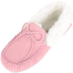 Snugrugs Damen Lammfell Mokassin/Hausschuhe Gummi Sohle, Wolle Manschetten, Pink. EU 36 von Snugrugs