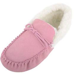 Snugrugs Damen Lammfell Mokassin/Hausschuhe Softsole, Wolle Manschetten, Dunkelrosa. EU 39 von Snugrugs