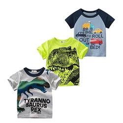 Snyemio 3er Pack Kinder Jungen T-Shirt Kurzarm Baumwolle Cartoon Bedrucktes Sommer Tops 1-7 Jahre, Grau, 116-122 (Etikette 120) von Snyemio