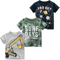 Snyemio 3er Pack Kinder Jungen T-Shirt Kurzarm Baumwolle Cartoon Bedrucktes Sommer Tops 1-7 Jahre,Schwarz, 104-110(Etichetta 110) von Snyemio