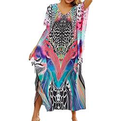 Snyemio Damen Kaftan Strandkleid Boho Floral Lange Übergröße Pareos Lose Kimono Sommer Tunika Maxikleid(Farbe 05, Einheitsgröße) von Snyemio