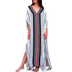 Snyemio Damen Kaftan Strandkleid Boho Floral Lange Übergröße Pareos Lose Kimono Sommer Tunika Maxikleid(Farbe 09, Einheitsgröße) von Snyemio