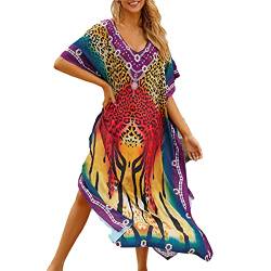 Snyemio Damen Kaftan Strandkleid Boho Floral Lange Übergröße Pareos Lose Kimono Sommer Tunika Maxikleid(Farbe 10, Einheitsgröße) von Snyemio