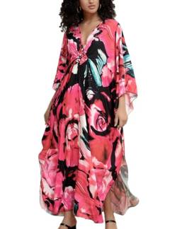 Snyemio Damen Kaftan Strandkleid Boho Floral Lange Übergröße Pareos Lose Kimono Sommer Tunika Maxikleid(Farbe 28, Einheitsgröße) von Snyemio