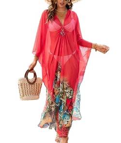 Snyemio Damen Strand Kaftan Sommer Strandkleid Lang Große Größen Tunika Maxikleid Bikini Cover Up Übergröße,Farbe 8,Einheitsgröße von Snyemio