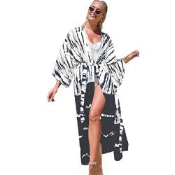 Snyemio Damen Strand Kimono Cardigan Sommer Lange Strandkimonos Übergröße Strandponcho Bunt Bikini Cover Up Boho,Farbe 3,Einheitsgröße von Snyemio