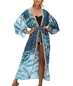 Snyemio Damen Strand Kimono Cardigan Sommer Lange Strandkimonos Übergröße Strandponcho Bunt Bikini Cover Up Boho,Farbe 36,Einheitsgröße von Snyemio