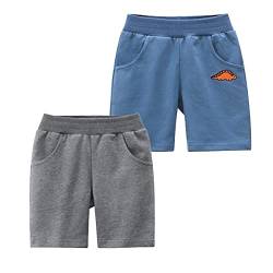 Snyemio Jungen 2er-Pack Sommer Shorts Kinder Baumwolle Kurze Hosen Pull-on Freizeit Shorts 1-7 Jahre, Farbe A, 128-134 (Etikette 130) von Snyemio