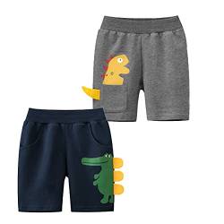 Snyemio Jungen 2er-Pack Sommer Shorts Kinder Baumwolle Kurze Hosen Pull-on Freizeit Shorts 1-7 Jahre, Farbe C, 128-134 (Etikette 130) von Snyemio