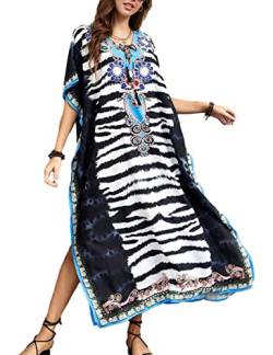 Snyemio Strandkleid Damen Große Größen Strand Kaftan Sommer Lange Leicht Bunt Blumendruck Sommerkleid Maxikleid,Farbe 1,Einheitsgröße von Snyemio