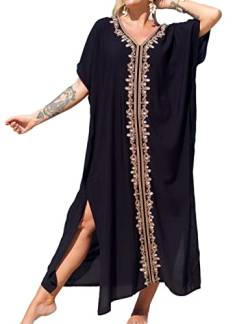 Snyemio Strandkleid Damen Sommer Lang Strand Kaftan Kleid Große Größen V-Ausschnitt Maxikleid Übergröße,Farbe 6,Einheitsgröße von Snyemio