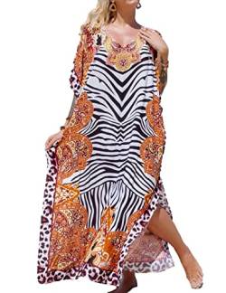 Snyemio Strandkleid Damen Sommer Lang Strand Kaftan Kleid Große Größen V-Ausschnitt Maxikleid Übergröße,Farbe 7,Einheitsgröße von Snyemio