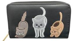 SoBo LEATHER Damen-Geldbörse, mittelgroß, mit Katzen, mit Reißverschluss und Münz- und Kartenfächern, Schwarz , 15.5 cm (Length) x 10cm (Height) x 2.7cm (Width), Klassisch von SoBo LEATHER