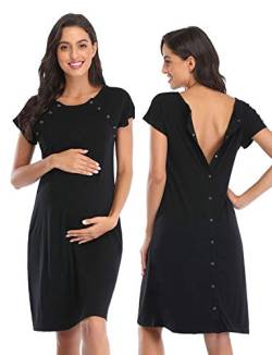 Soanhoo Damen Mutterschaft 3 in 1 Lieferung Arbeit Stillen Nachthemd Krankenhaus Kleid Nachtwäsche zum Stillen, Schwarz, X-Large von Soanhoo