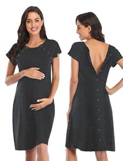 Soanhoo Damen Mutterschaft 3 in 1 Lieferung Arbeit Stillen Nachthemd Krankenhaus Kleid Nachtwäsche zum Stillen, grau dunkel, Large von Soanhoo