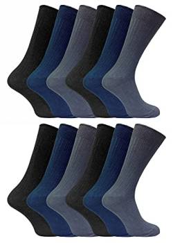 12er Pack Herren 100% Baumwolle Socken | Sock Snob | Atmungsaktive und Weiche Gerippte Schwarz Socken (46-50, Bng) von Sock Snob