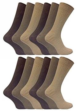 12er Pack Herren 100% Baumwolle Socken | Sock Snob | Atmungsaktive und Weiche Gerippte Schwarz Socken (46-50, Braun) von Sock Snob