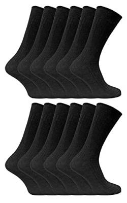 12er Pack Herren 100% Baumwolle Socken | Sock Snob | Atmungsaktive und Weiche Gerippte Schwarz Socken (46-50, Schwarz) von Sock Snob