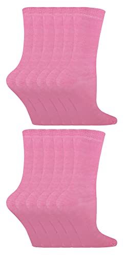 12er Pack Kinder Einfarbig Socken | Sock Snob | Baumwolle Socken für Mädchen und Jungen | 27-30 und 31-34 (27-30, Rosa) von Sock Snob