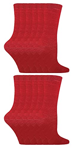 12er Pack Kinder Einfarbig Socken | Sock Snob | Baumwolle Socken für Mädchen und Jungen | 27-30 und 31-34 (27-30, Rot) von Sock Snob