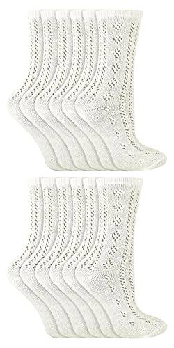 12er Pack Mädchen Knöchelsocken Weiß | Atmungsaktiv Baumwolle Strick Pelerine Socken für Schule (11-14 Jahre, Weiss) von Sock Snob