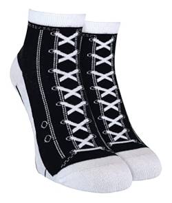 2er Pack Herren und Damen Baumwolle Bunt Muster Socken im Sneaker Schuhdesign (39/45, Black) von Sock Snob