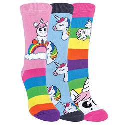 3er Pack Damen Einhorn Socken mit Bunt Regenbogen Streifen | Baumwolle Reich Witzig Socken | SOCK SNOB (Einhorn, 37-40) von Sock Snob