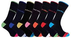 7er Pack Herren Tage Wochentag Schwarz Baumwolle Muster Komfortbund Socken (39-45, Tage der Woche) von Sock Snob