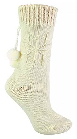 Damen Alpaka Wolle Socken mit Bommel | Gestrickt Socken | Wollsocken (37-42, Creme) von Sock Snob