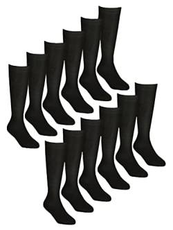 Sock Snob 12er Pack Kinder Bambus Kniestrümpfe Weiche und Atmungsaktive Lange Schulsocken für Mädchen (30-36, Schwarz) von Sock Snob