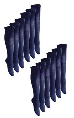 Sock Snob 12er Pack Mädchen Bambus Kniestrümpfe Atmungsaktiv Einfache Lange Schulsocken für Kinder (7-10 Jahre, Navy blau) von Sock Snob