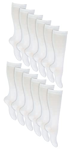 Sock Snob 12er Pack Mädchen Baumwolle Kniestrümpfe Atmungsaktiv Lange Schulsocken in Grau, Schwarz, Weiß, Blau (3-7 Jahre, Weiß) von Sock Snob