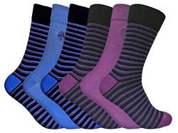 Sock Snob - 6er Pack Herren Atmungsaktiv Bunt Gemustert Muster Bambus Socken (Gestreift Blue/Purple, 39/45) von Sock Snob