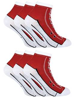 Sock Snob 6er Pack Socken Die Wie Schuhe Aussehen Herren und Damen | Baumwoll Schuhdesign Socken für Basketballschuhe (37-40, Rot) von Sock Snob