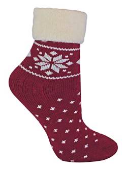 Sock Snob Damen Kuschelsocken mit Wolle Warm Thermo Bettsocken für Winter | Socken mit Norwegermuster (37-42, Rot) von Sock Snob