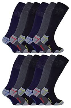 Sock Snob Herren Lang Arbeitssocken Baumwolle Gepolstert Kniehoch Work Socken (39-45, 12 Paare) von Sock Snob