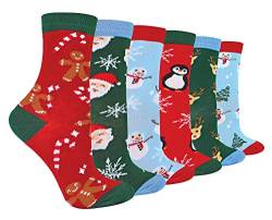 Sock Snob Kinder Bunt Weihnachtssocken Atmungsaktiv Baumwolle Lustig Socken für Jungen und Mädchen (27-30, 6 Pack) von Sock Snob