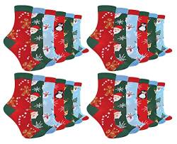 Sock Snob Kinder Bunt Weihnachtssocken Atmungsaktiv Baumwolle Lustig Socken für Jungen und Mädchen (30-36, 24 Pack) von Sock Snob