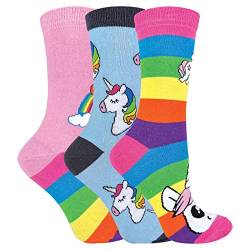 sock snob - 3er Pack Kinder Jungen Mädchen Regenbogen Einhorn Socken mit Bunt Streifen (27-30, Regenbogen) von Sock Snob