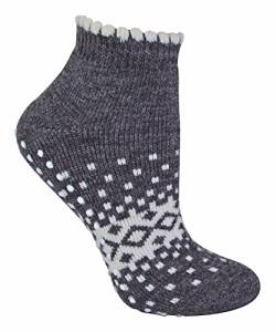 sock snob Damen Kurz Wollsocken Antirutsch Thermo Wolle Sneaker Socken mit ABS Rutschfest Noppen (37-42, Holzkohle) von Sock Snob
