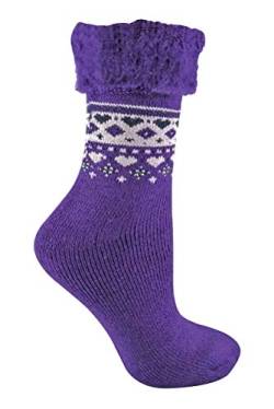 sock snob Damen Winter Wolle Norweger Muster Kuschelig Bettsocken Kuschelsocken (37/42, 28 Purple) von Sock Snob