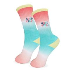 Bunte Socken Tennissocken mit Muster Lange Socken für Damen & Herren Freizeitsocken gesticktes Logo (DE/NL/SE/PL, Numerisch, 35, 40, Regular, Regular, Good Vibes) von SockIT Socks