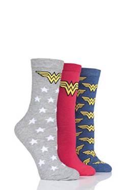 Film & TV SockShop Damen Wonder Woman Logo Baumwolle Socken Packung mit 3 Assortiert 36-40 von SockShop