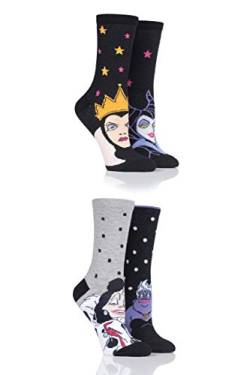 SockShop Damen Disney Schurken Ursula, Evil Queen, Maleficent und Cruella De Vil Socken Packung mit 4 Gemischt 37-42 von SockShop
